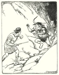 Theseus: "Han hade aldrig sett ett så konstigt odjur" (litho)