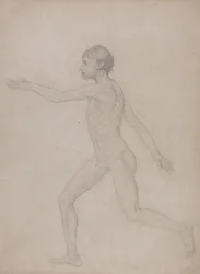 En jämförande anatomisk framställning av människokroppens struktur med tigerns och den vanliga fågelns: Human Figure, Lateral View (Preliminärt utkast till den slutliga studien för tabell VIII)