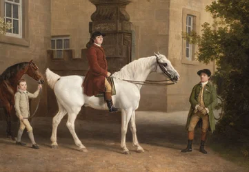 Detalj ur William Henry Cavendish Bentinck, 3:e hertig av Portland, framför Welbeck Abbeys ridstall, 1766-7