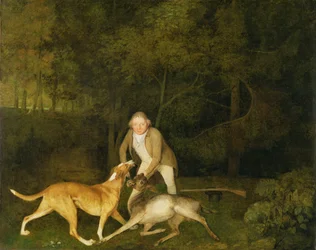 Freeman, Earl of Clarendons viltvårdare, med en döende Doe och Hund