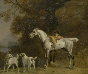 Huntsman with a Grey Hunter and Two Foxhounds: detaljer från Goodwood 