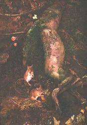 Åkermöss vid foten av ett träd, 1876