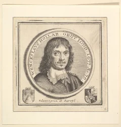 Byst av Hollar i en cirkulär ram publicerad i Vertues, Description of the Works of the..., 1745.