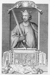 Edward I (1239-1307) kung av England från 1272, efter resterna av en staty, graverad av konstnären (gravyr)