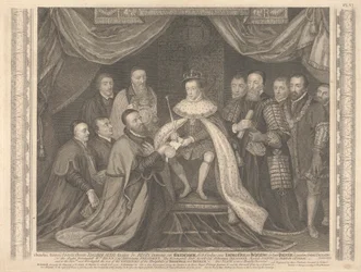 Kung Edward VI presenterar Charter for Bridewell till Sir George Barnes