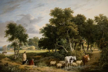 Landskap – boskap korsar en bäck, 1831.