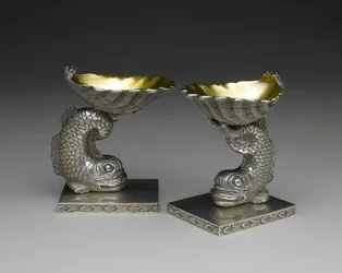 Par saltfat, ca 1843-1850 (silver och silverförgyllning)
