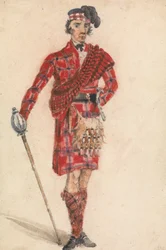 Skott med svärd; Modern klänning av en Highland Chieftain