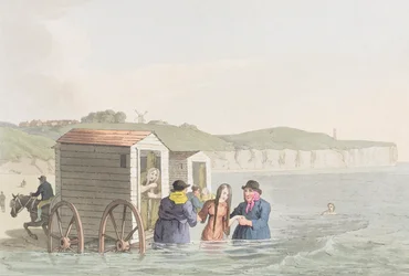Havsbad i Bridlington Bay, ur "Costumes of Yorkshire", av George Walker