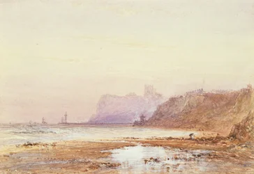 Kusten vid Whitby med Abbey Beyond