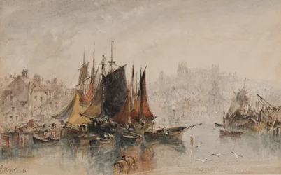 Whitby Harbour (bläck & wc på papper)