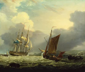 A 36 Gun Fregate off Coast of Devon (olja på duk)