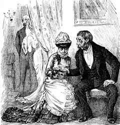En tecknad film som kommenterar populariteten av handlätnad bland de rika. Illustrerad George du Maurier (1834-1896), en fransk-brittisk serietecknare och författare