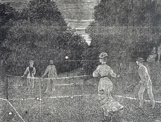 Gravyr som visar användningen av vit fosforfärg som rekommenderas för tennisspelare