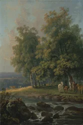 Hästar och boskap vid en flod, 1777