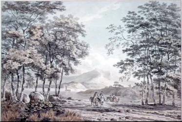 Landskap med flod och figurer