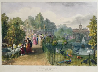 Aviary på Zoological Gardens, Regents Park, graverad och pub. av konstnären, tryckt av Charles Hullmandel (1789-1850), 1836