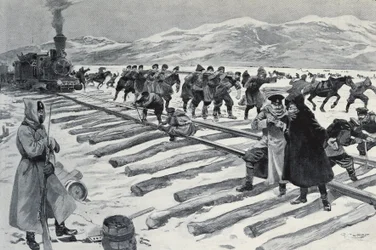 RYSSLAND. Korsningen av Bajkalsjön (gravyr)