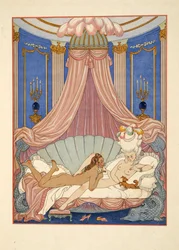Illustration från "Les Liaisons Dangereuses" av Pierre Choderlos de Laclos (1741-1803) pub. 1934 (stenciltryck)