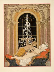 Illustration från "Les Liaisons Dangereuses" av Pierre Choderlos de Laclos (1741-1803) pub. 1934 (stenciltryck)