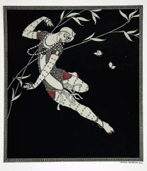Eldfågeln, från serien "Designs on the dances of Vaslav Nijinsky" (1889-1950). Georges Barbier (1882-1932), Schablontryck