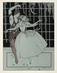 "Le Spectre de la Rose". Bilden har fått sitt namn från balett av Ballets Russes baserad på en dikt av Théophile Gautier. Dansarna vid den ursprungliga föreställningen var Vaslav Nijinsky som rosen och Tamara Karsavina som flickan, och kan ses dansa