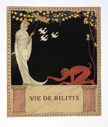 Life of Bilitis, illustration från Les Chansons de Bilitis, av Pierre Louys, pub. 1922 (stenciltryck)
