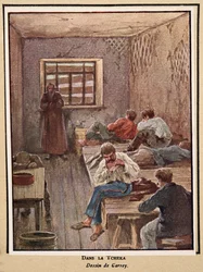 I tjekan; från Histoire des Soviets, pub. 1922 (färglitografi)