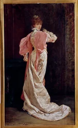 Hellängdsporträtt av den franska skådespelerskan Henriette Rosine Bernard känd som Sarah Bernhardt (1844-1923) Målning av Georges Jules Victor Clairin (1843 - 1919). 1800-talet. Paris, fransk komedi