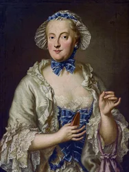 Marie-Anne de Saxe - (Marie Anne de Saxe) - Maria Anna Sophia av Sachsen, kurfurstin av Bayern (1728-1797) med en rulle - George Desmarees (1697-1776). Olja på duk Mått: 82x61,5 cm Privat samling