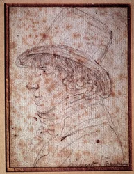 Porträtt av Jacques Hebert (1757-1794) journalist och revolutionär politiker, grundare av tidningen ""fadern Duchesne"". Teckning av Gabriel