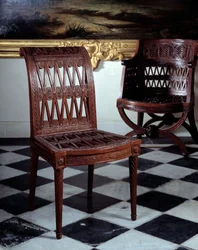 Ordförande beställd för Marie Antoinettes mejeri. Snidade mahognymöbler av Georges Jacob (1739-1814)