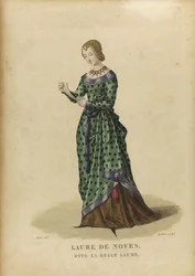 Laure de Sade - Laura de Noves (1310-1348) - Gatine, Georges Jacques (1773-1831) - Sent 1700-talet. - Etsning, akvarell - Privat samling