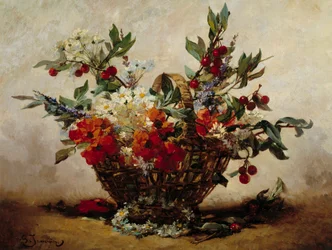 Blommor i en korg målning av Georges Jeannin (1841-1925)