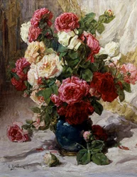 Stilleben med rosor i en vas. Målning av Georges Jeannin (1841-1925 fransk) Privat samling