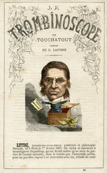 Emile LITTRE (1801-1881) - illustration från "Le Trombinoscope", en satirisk politisk tidskrift av Leon-Charles Bienvenu, känd som Touchatout (1835-1910) monografi N. 18, Imprimerie Vallee, Paris