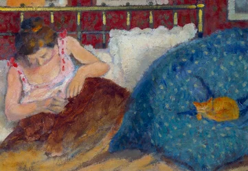 I sängen eller Kvinna med katt, målning av Georges Lemmen (1865-1916), 1900, Paris, Musée d