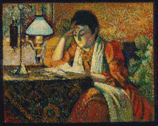 Läsaren par Lemmen, Georges (1865-1916). Olja på trä, storlek: 30,5x38,7, ca. 1888, Privat samling