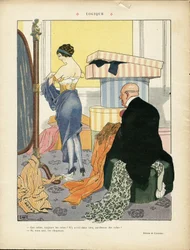Illustration av Georges Leonnec (1881-1940) i Le Lire, 06/07/12 - Logik - Mode, Hatt, Intern arkitektur, De rikas liv - Kvinnor