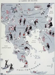 Balkankriget: Karta över krigsskådeplatsen - i "La Vie Parisienne" den 26/10/1912 (tryck)