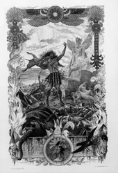 Illustration av Georges Antoine Rochegrosse (1859-1938) till romanen "Salammbo" av Gustave Flaubert, som tar som ram legosoldaternas krig vid tiden för det första puniska kriget (246-241 f.Kr.) mellan romarna och karthagerna.