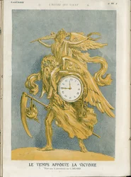 Illustration av Georges Meunier (1869-1934) i "" Fantasio""", 01/04/15 - Tiden ger seger - 14-18 års krig, Seger - Tid (Allegori om), Seger (allegori) - Allegori
