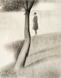 Man som står bredvid trädet; studera på La Grande Jatte