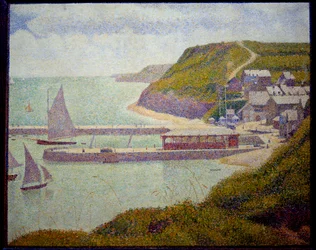 Port en Bessin, före hamn, maree haute Målning av Georges Seurat (1859-1891) 1888 Sön. 0,67x0,82 m. Paris, Musée d