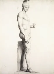Krigare som bär en hjälm, i profil, 1875-1878