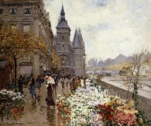 En blomstermarknad längs Seine,