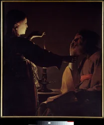 Ängelns uppenbarelse för den helige Josef, även känd som Den helige Josefs dröm. Målning av Georges de La Tour (1593-1652)