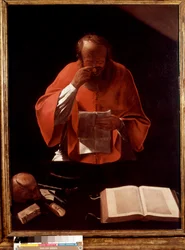 Representation av Saint Hieronymus som läser Målning av Georges de la Tour