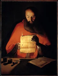Saint Hieronymus läser. Målning av Georges De La Tour (1593-1652)
