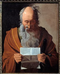 Sankt Paul. Porträtt av aposteln som läser ett brev. Målning av Georges De La Tour (1593-1652)